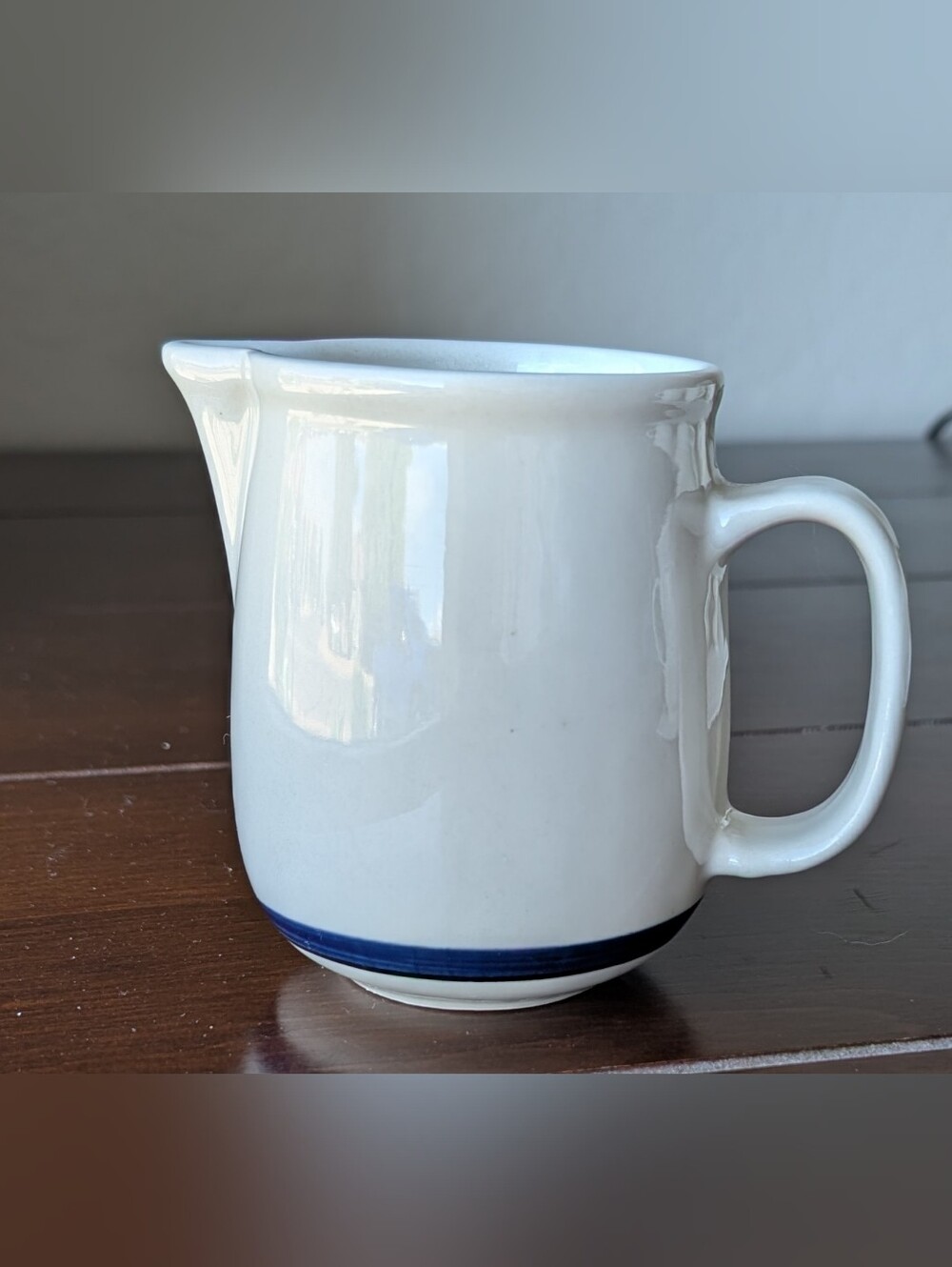 Gibson Housewares White Ceramic Creamer/Pitcher Dark Blue Band 4 Inches Tall